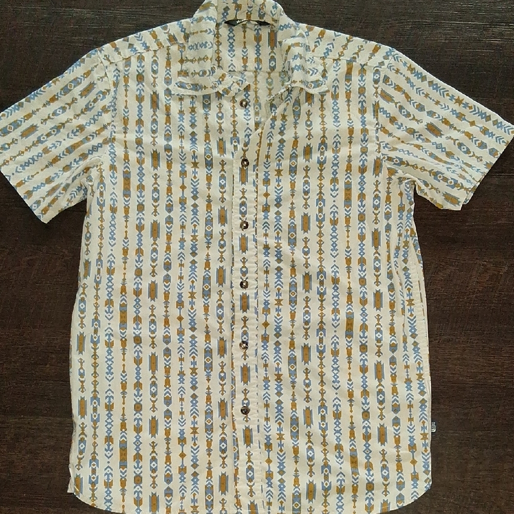 The North Face Men's Patterned Button Down Shirt - Tan and Blue